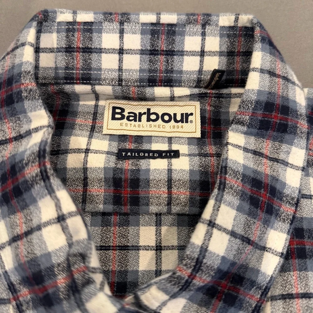 Barbour Men's Navy and White‎ Plaid Shirt